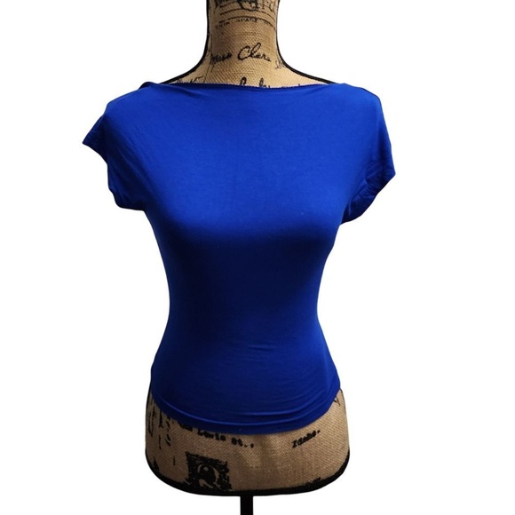 SHEIN Royal Blue Backless Cap Sleeve Fitted Top Stretchy Blouse Size S - Picture 1 of 6